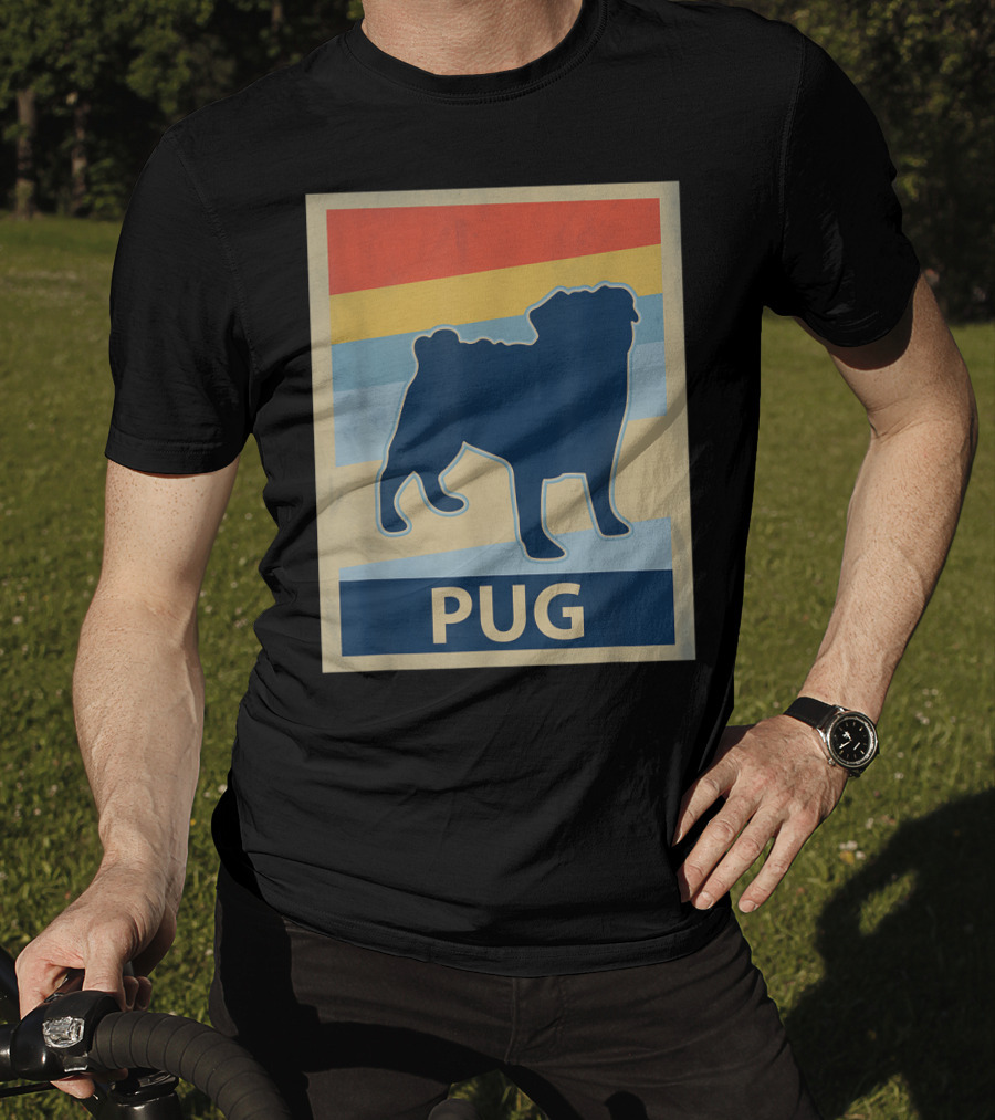Vintage Pug Silhouette With Retro Stripes T-Shirt