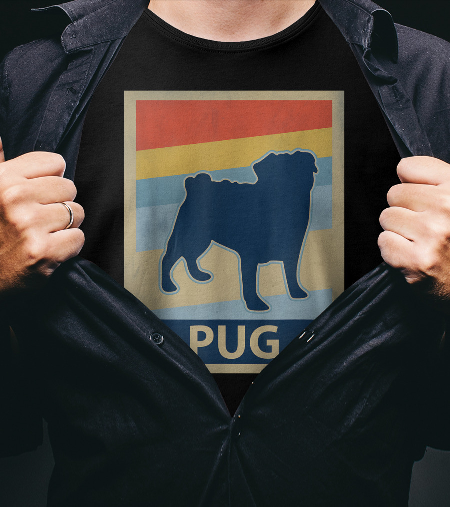 Vintage Pug Silhouette With Retro Stripes T-Shirt