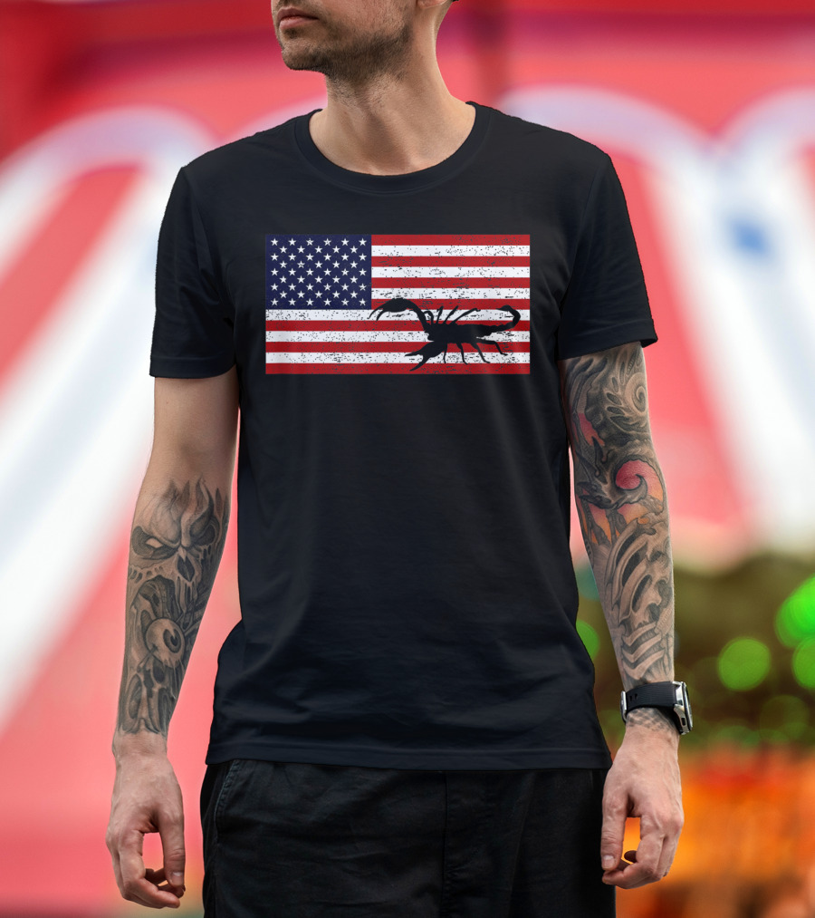 Vintage Distressed American Flag Scorpion T-Shirt
