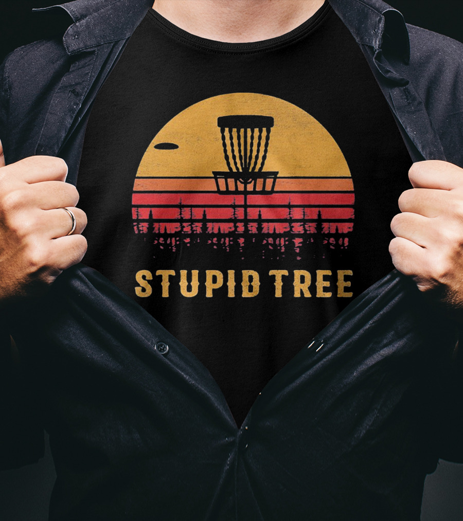 Stupid Tree Disc Golf Vintage Sunset Frisbee T-Shirt