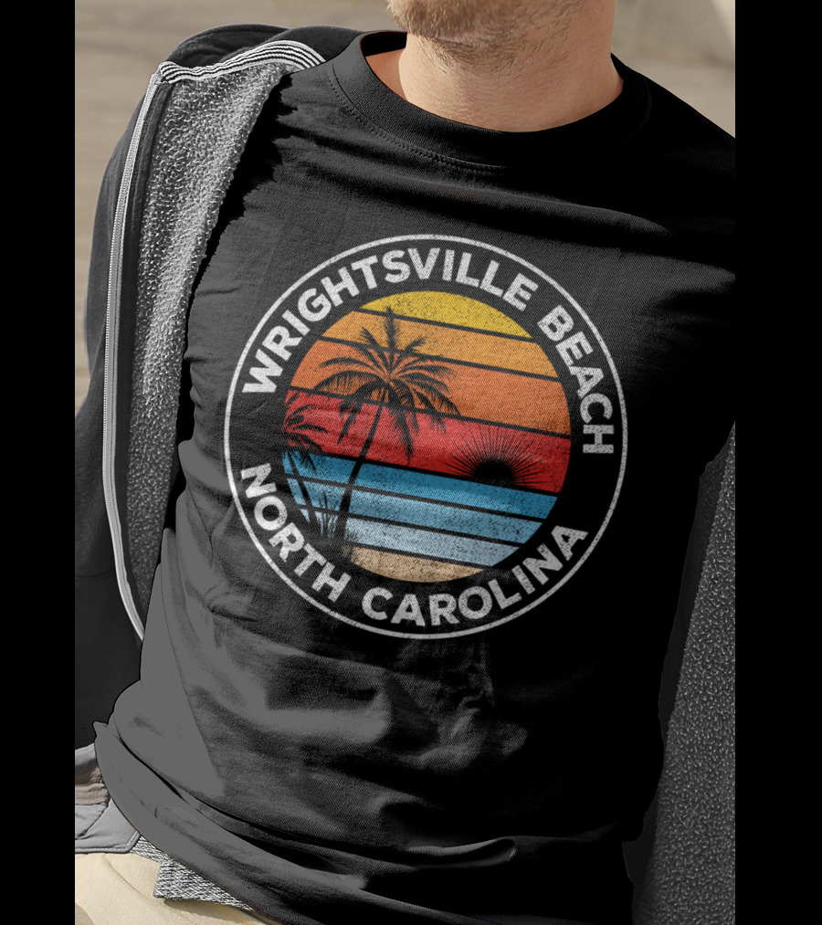 Wrightsville Beach North Carolina Sunset Palm Retro T-Shirt