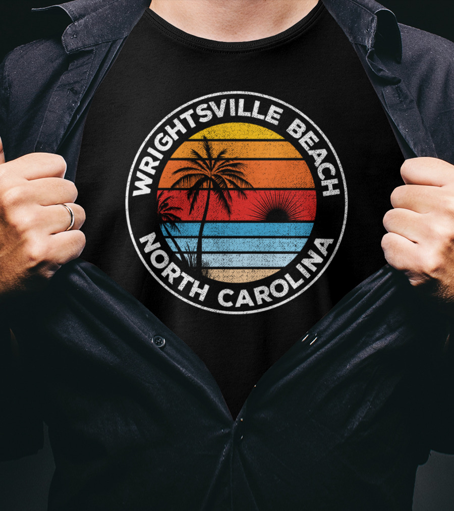 Wrightsville Beach North Carolina Sunset Palm Retro T-Shirt