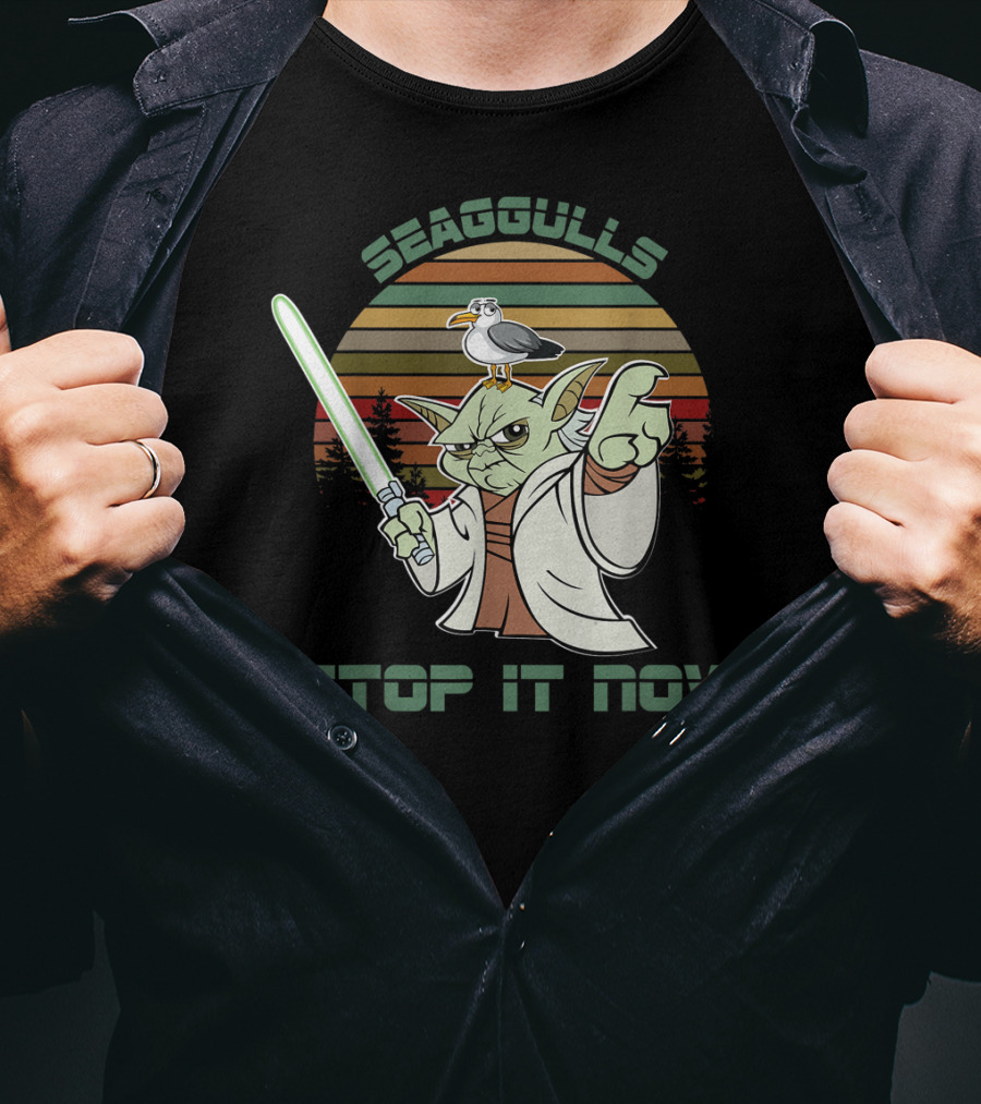 Seagulls Stop It Now Lightsaber Yoda Vintage Sunset T-Shirt