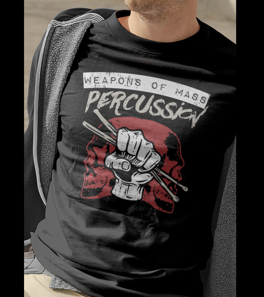 Weapons Of Mass Percussion Skull Fist Drummer Sticks T-Shirt