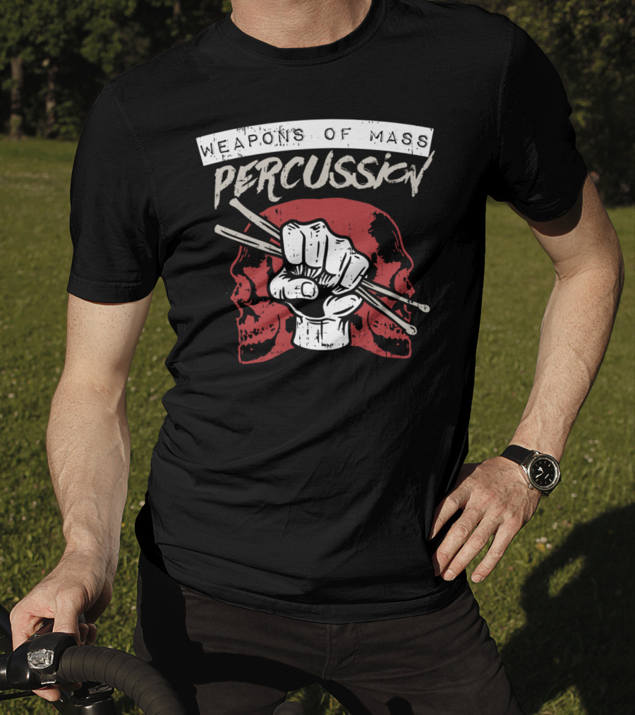 Weapons Of Mass Percussion Skull Fist Drummer Sticks T-Shirt