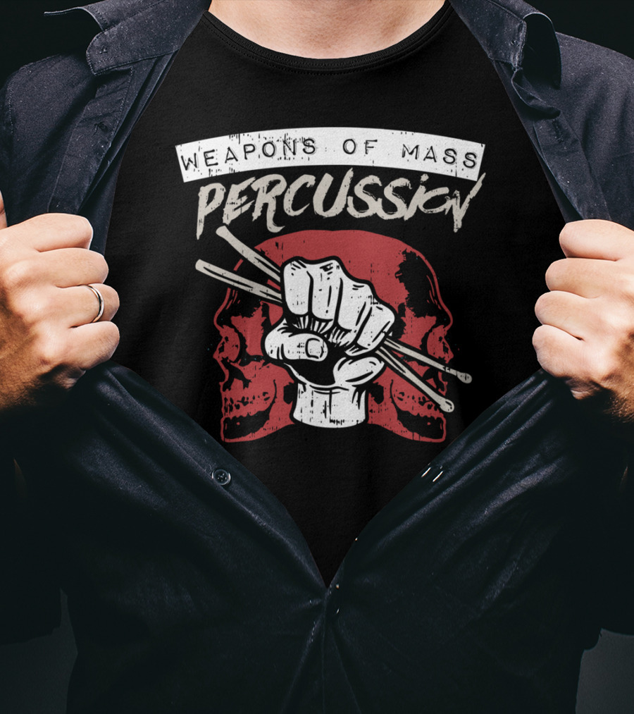 Weapons Of Mass Percussion Skull Fist Drummer Sticks T-Shirt