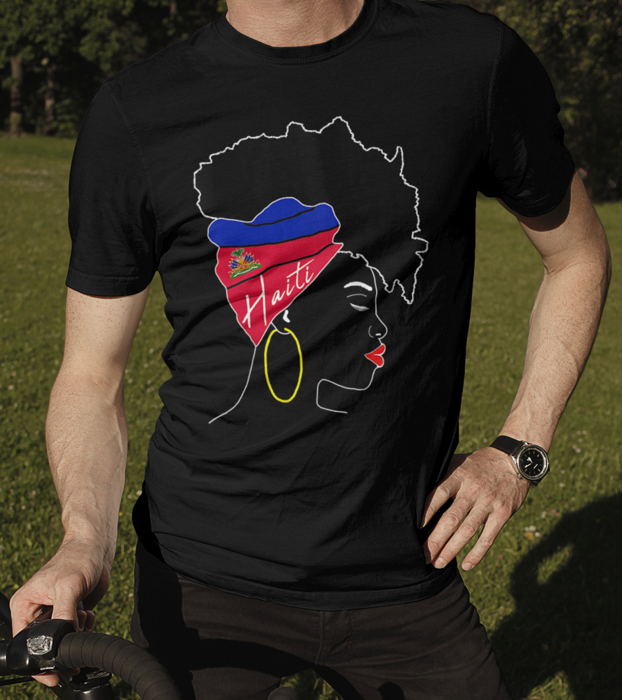Haitian Girl With Haiti Flag Afro Headwrap Profile T-Shirt