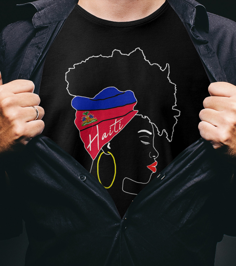 Haitian Girl With Haiti Flag Afro Headwrap Profile T-Shirt