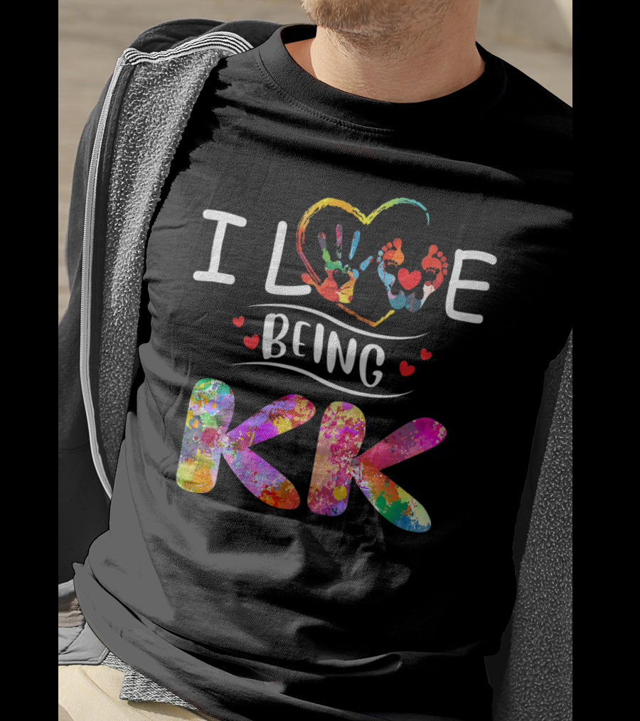 I Love Being KK Colorful Handprint Heart Grandma T-Shirt