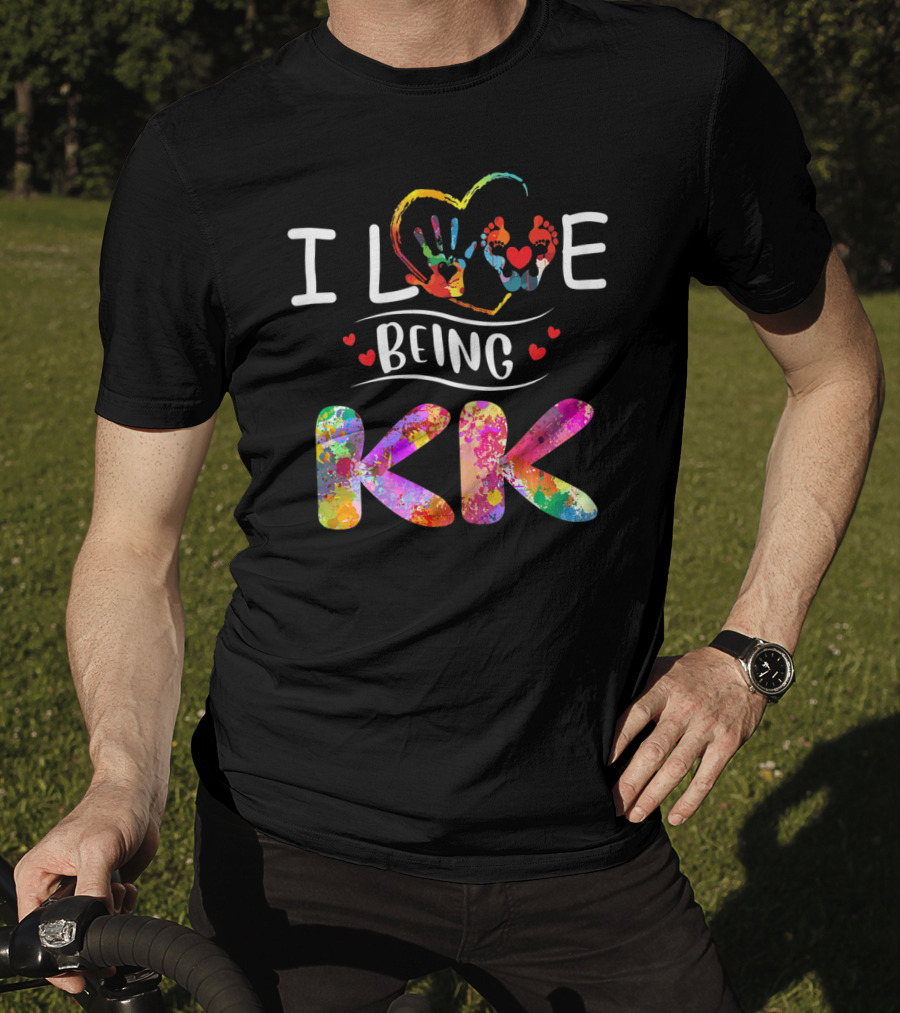 I Love Being KK Colorful Handprint Heart Grandma T-Shirt