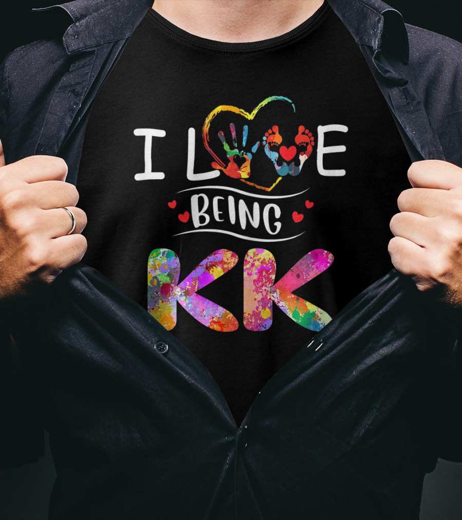 I Love Being KK Colorful Handprint Heart Grandma T-Shirt