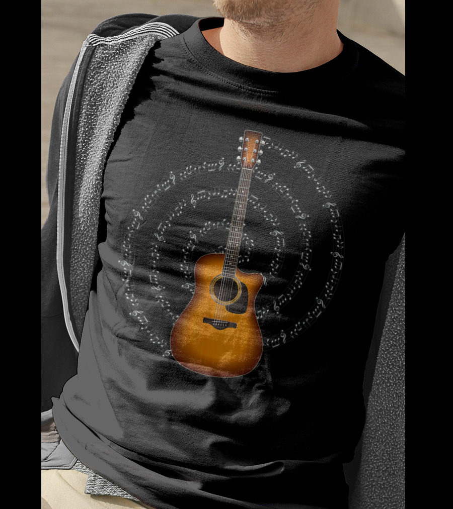 Acoustic Guitar With Spiral Sheet Music T-Shirt