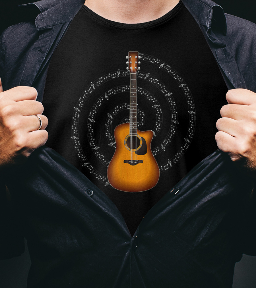 Acoustic Guitar With Spiral Sheet Music T-Shirt