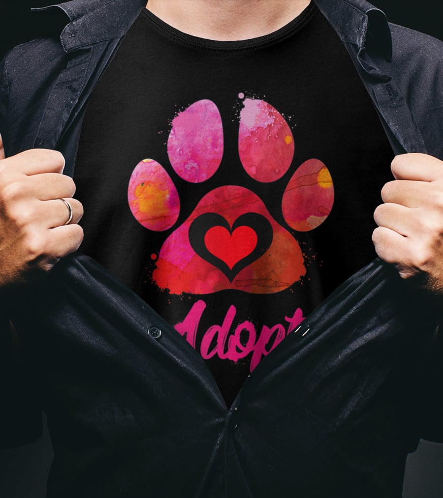 Adopt Love Watercolor Heart Paw Rescue Animal Lover T-Shirt