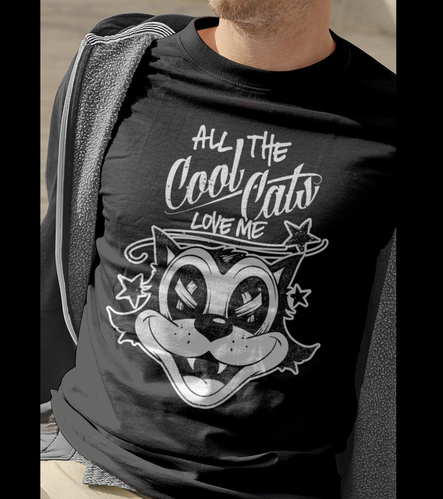 All The Cool Cats Love Me Rockabilly Lowbrow Retro Cartoon Cat Stars T-Shirt