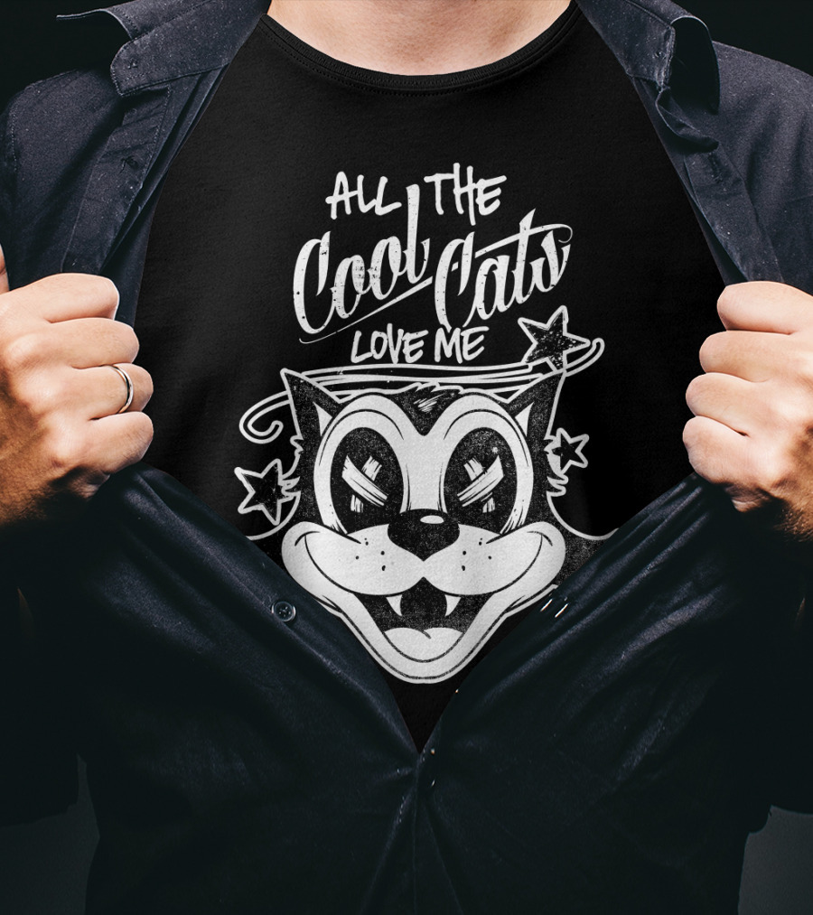 All The Cool Cats Love Me Rockabilly Lowbrow Retro Cartoon Cat Stars T-Shirt