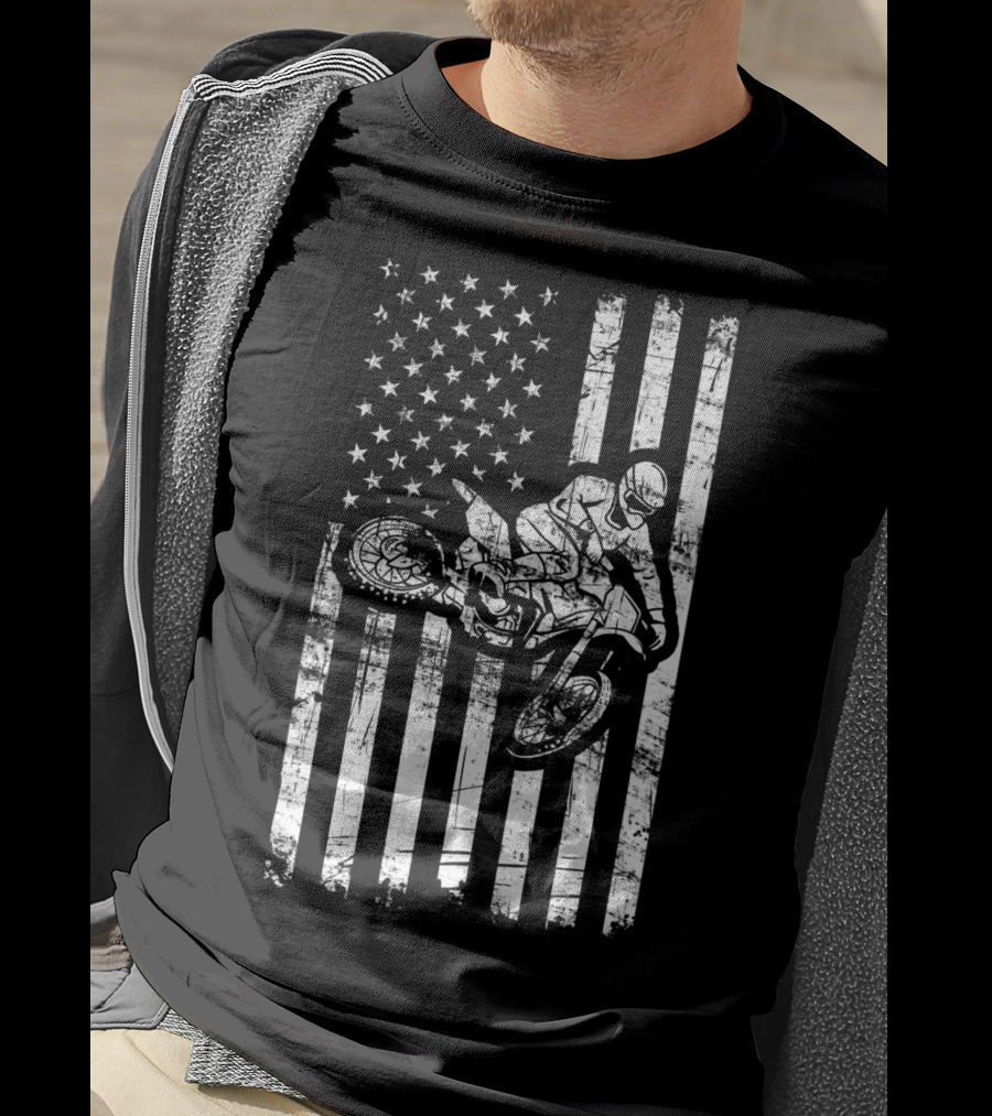 American Flag Motocross Dirt Bike Enduro Rider USA T-Shirt