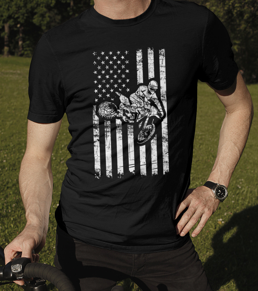 American Flag Motocross Dirt Bike Enduro Rider USA T-Shirt