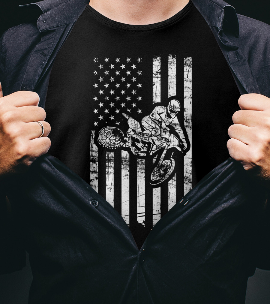 American Flag Motocross Dirt Bike Enduro Rider USA T-Shirt