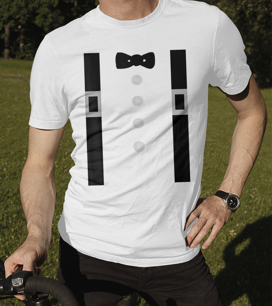 Amish Costume Bow Tie Suspenders Button T-Shirt