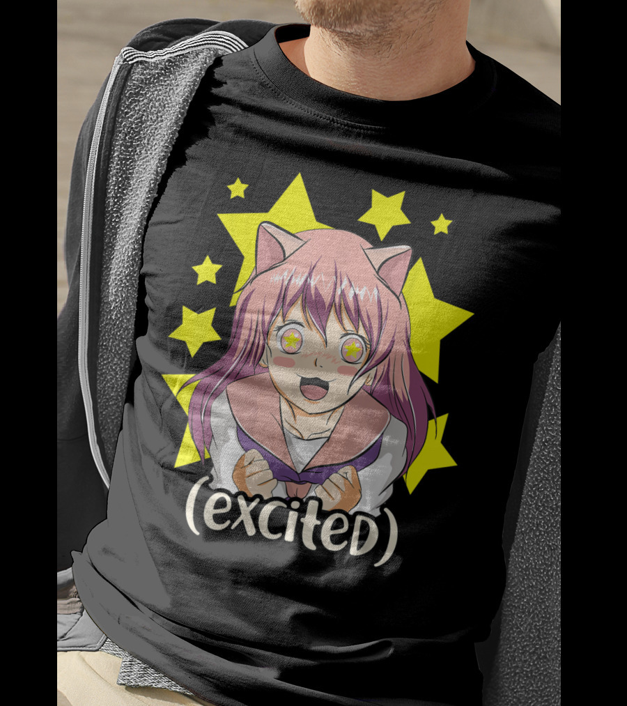 Anime Japanese Cat Girl Excited Star Eyes Manga T-Shirt
