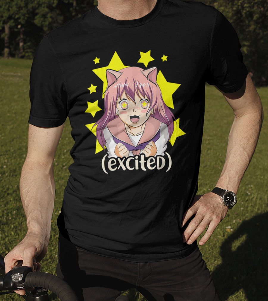 Anime Japanese Cat Girl Excited Star Eyes Manga T-Shirt