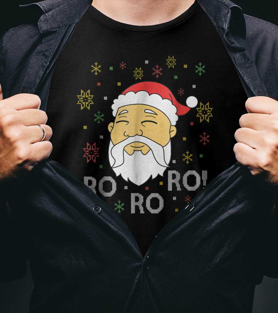 Asian Santa Claus Ro Ro Ro Funny Christmas Face With Snowflakes T-Shirt