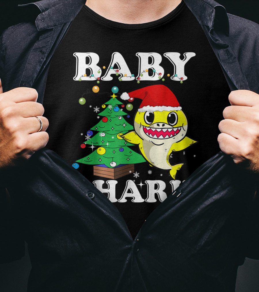 Baby Shark Christmas Tree Santa Hat T-Shirt