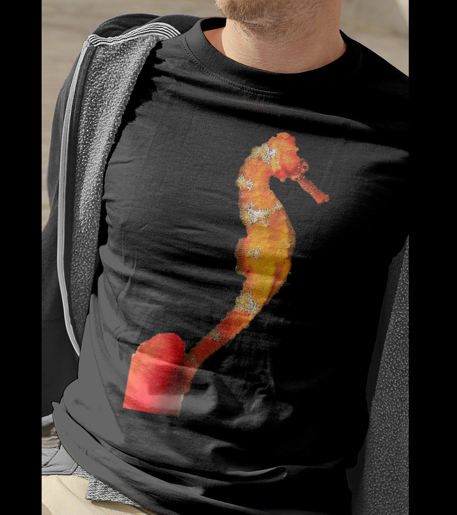 Beautiful Orange And Yellow Swimming Seahorse Figure T-Shirt