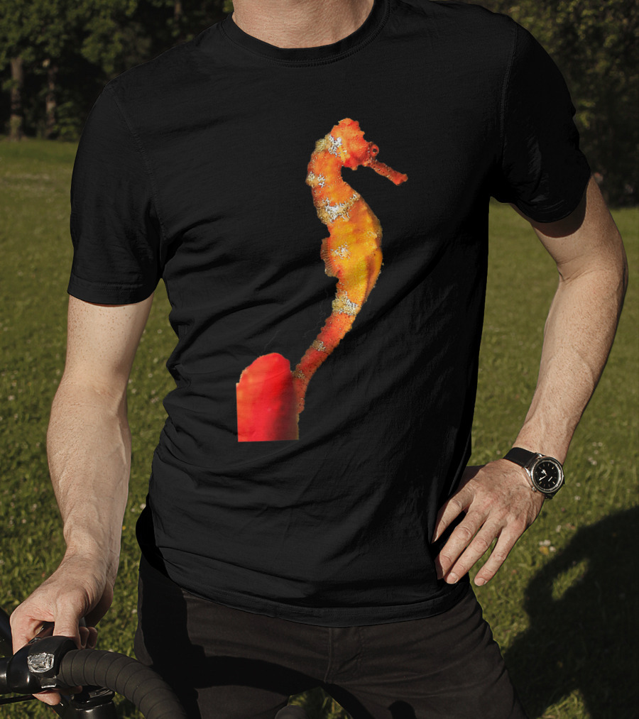 Beautiful Orange And Yellow Swimming Seahorse Figure T-Shirt