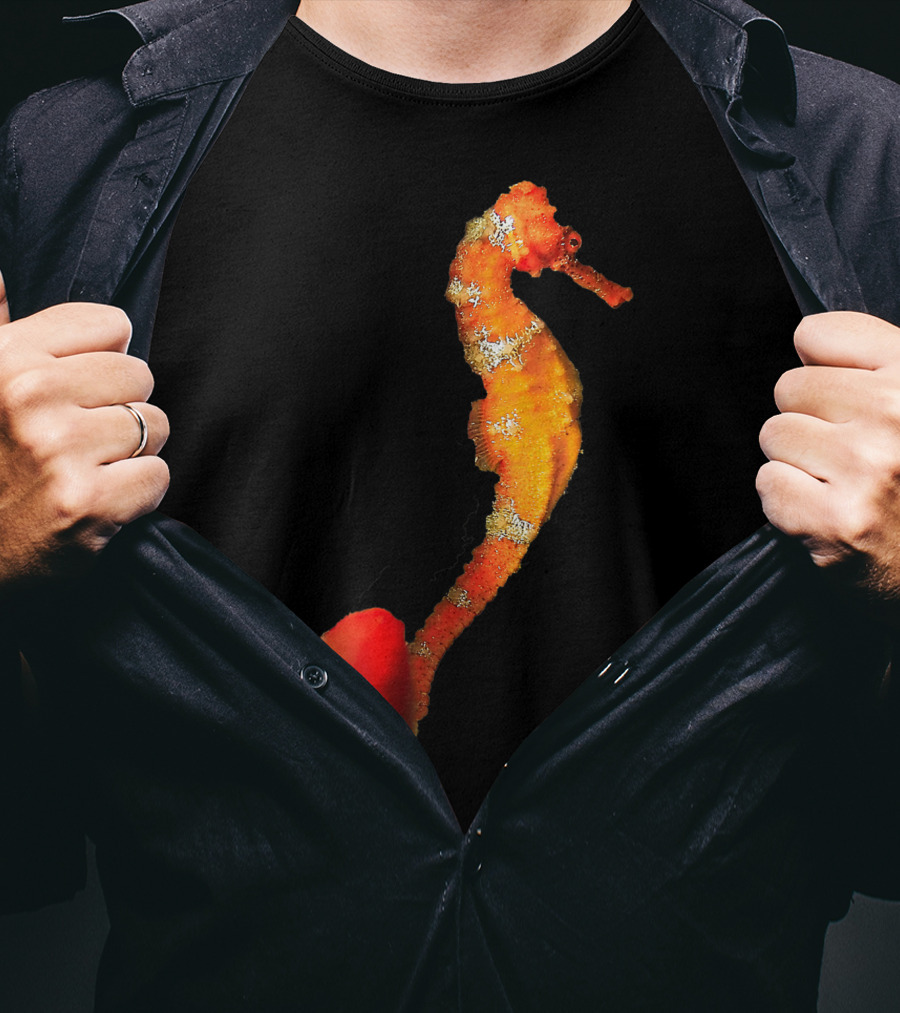 Beautiful Orange And Yellow Swimming Seahorse Figure T-Shirt
