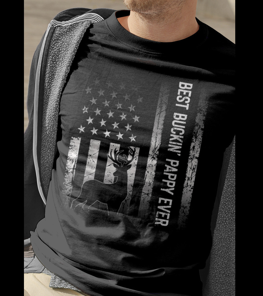 Best Buckin' Pappy Ever Patriotic Deer American Flag T-Shirt