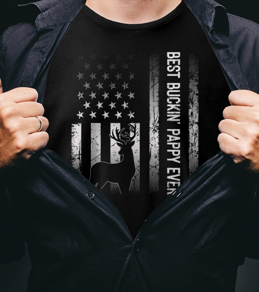 Best Buckin' Pappy Ever Patriotic Deer American Flag T-Shirt