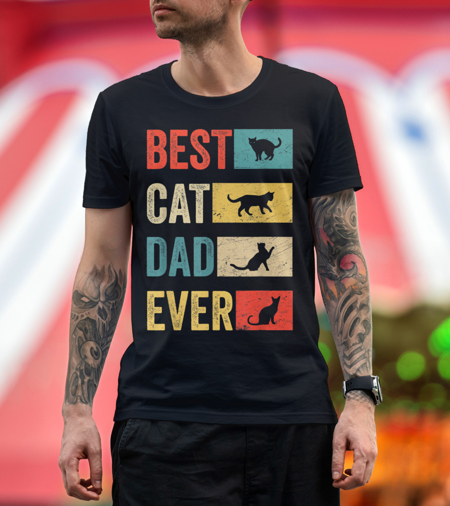 Best Cat Dad Ever Cat Lovers Colorful Cat T-Shirt
