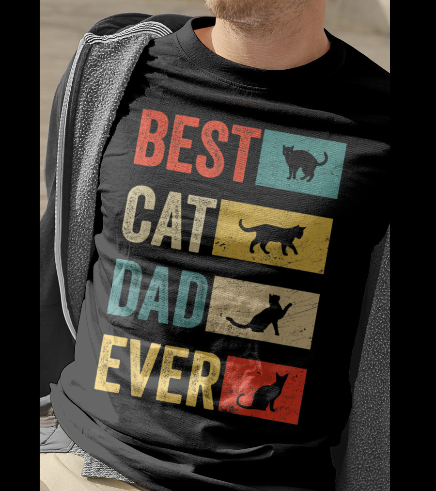 Best Cat Dad Ever Cat Lovers Colorful Cat T-Shirt