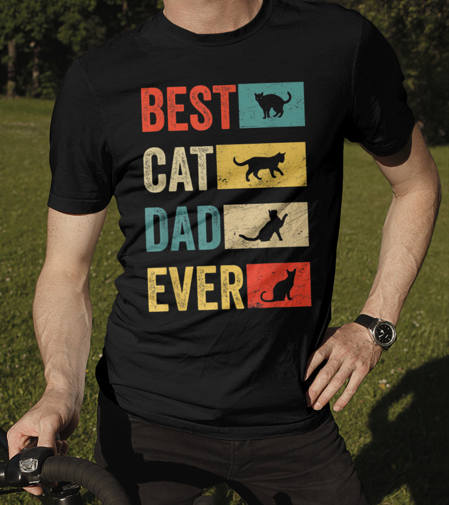 Best Cat Dad Ever Cat Lovers Colorful Cat T-Shirt