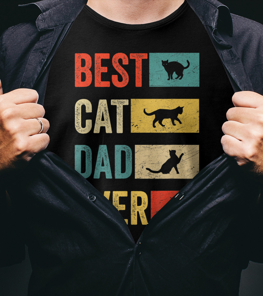 Best Cat Dad Ever Cat Lovers Colorful Cat T-Shirt