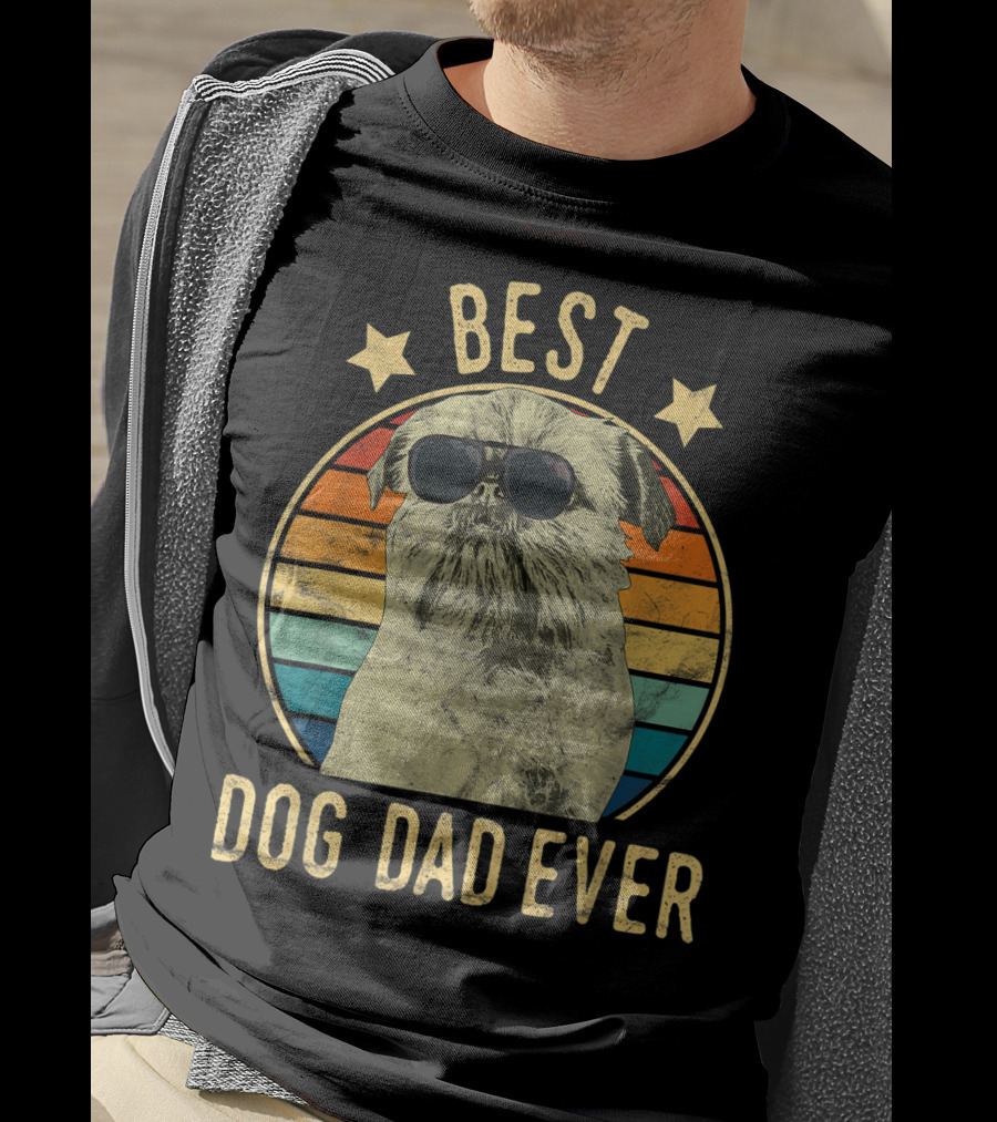 Best Dog Dad Ever Brussels Griffon Father's Retro Dog Sunglasses T-Shirt