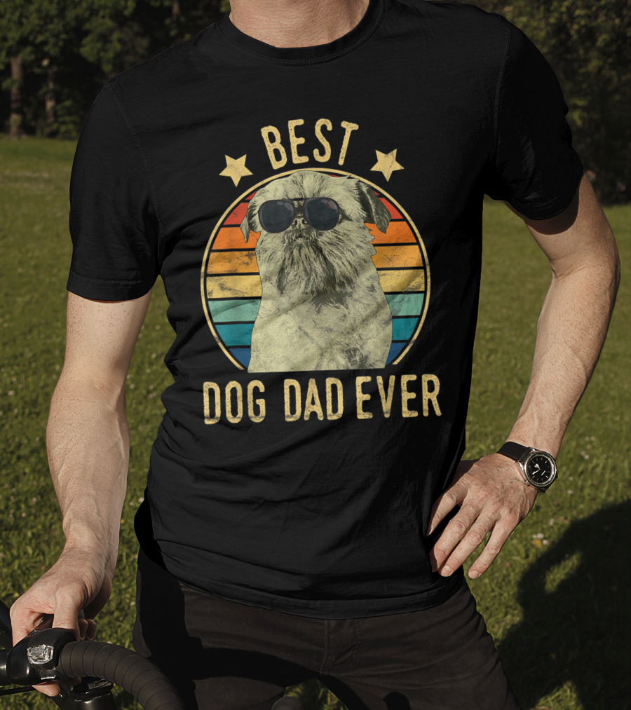 Best Dog Dad Ever Brussels Griffon Father's Retro Dog Sunglasses T-Shirt