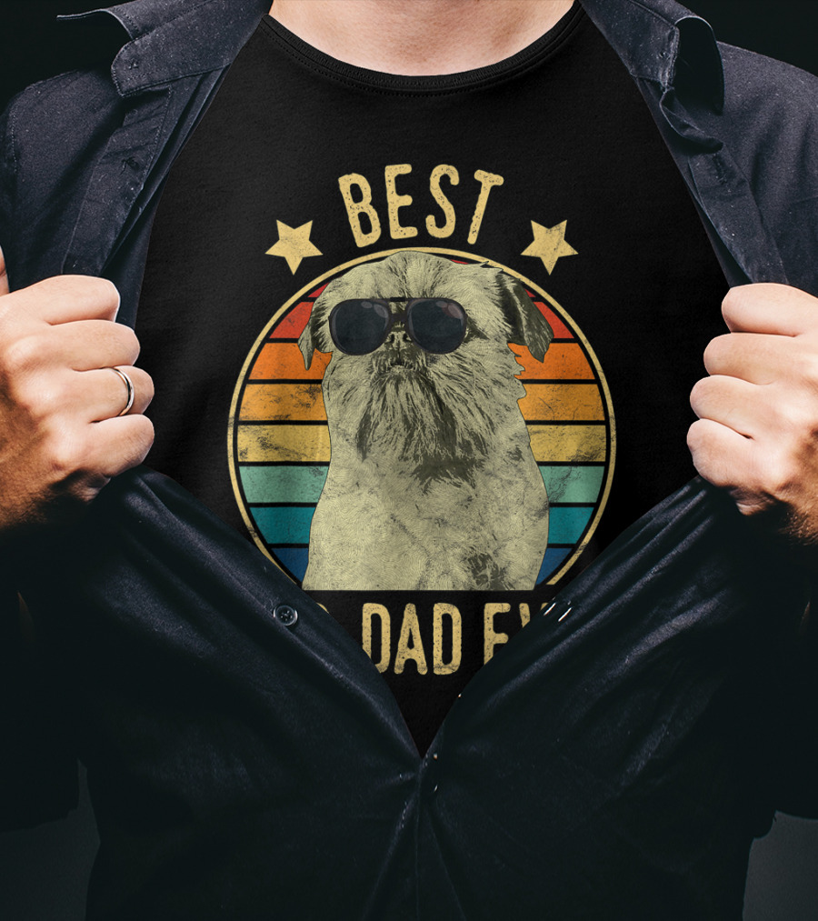 Best Dog Dad Ever Brussels Griffon Father's Retro Dog Sunglasses T-Shirt