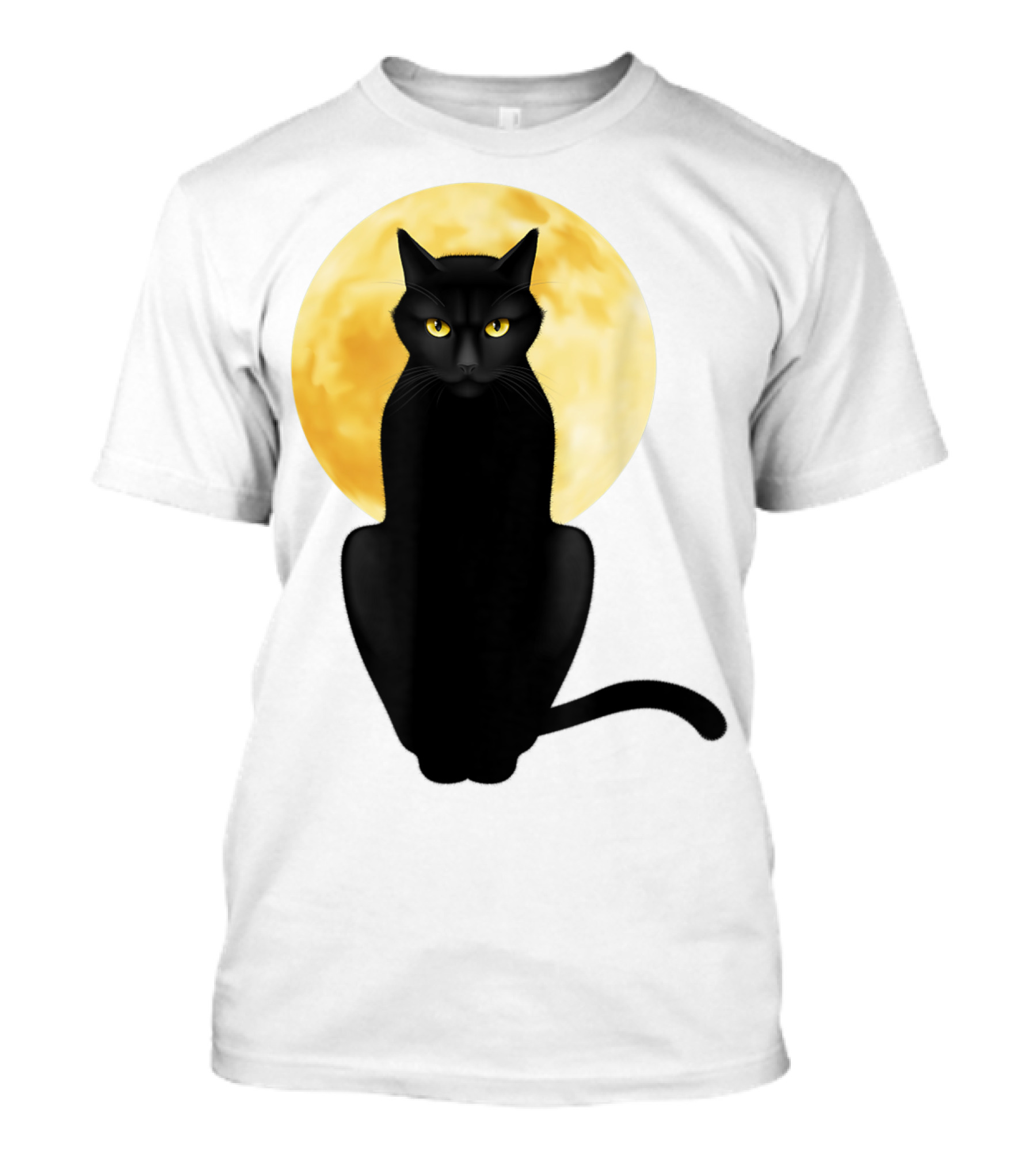 Black Cat Yellow Eyes Full Moon T-Shirt