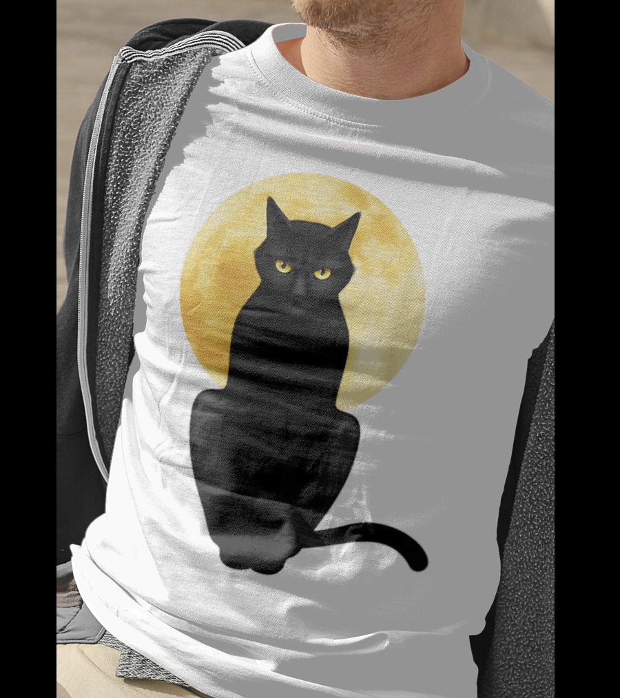 Black Cat Yellow Eyes Full Moon T-Shirt