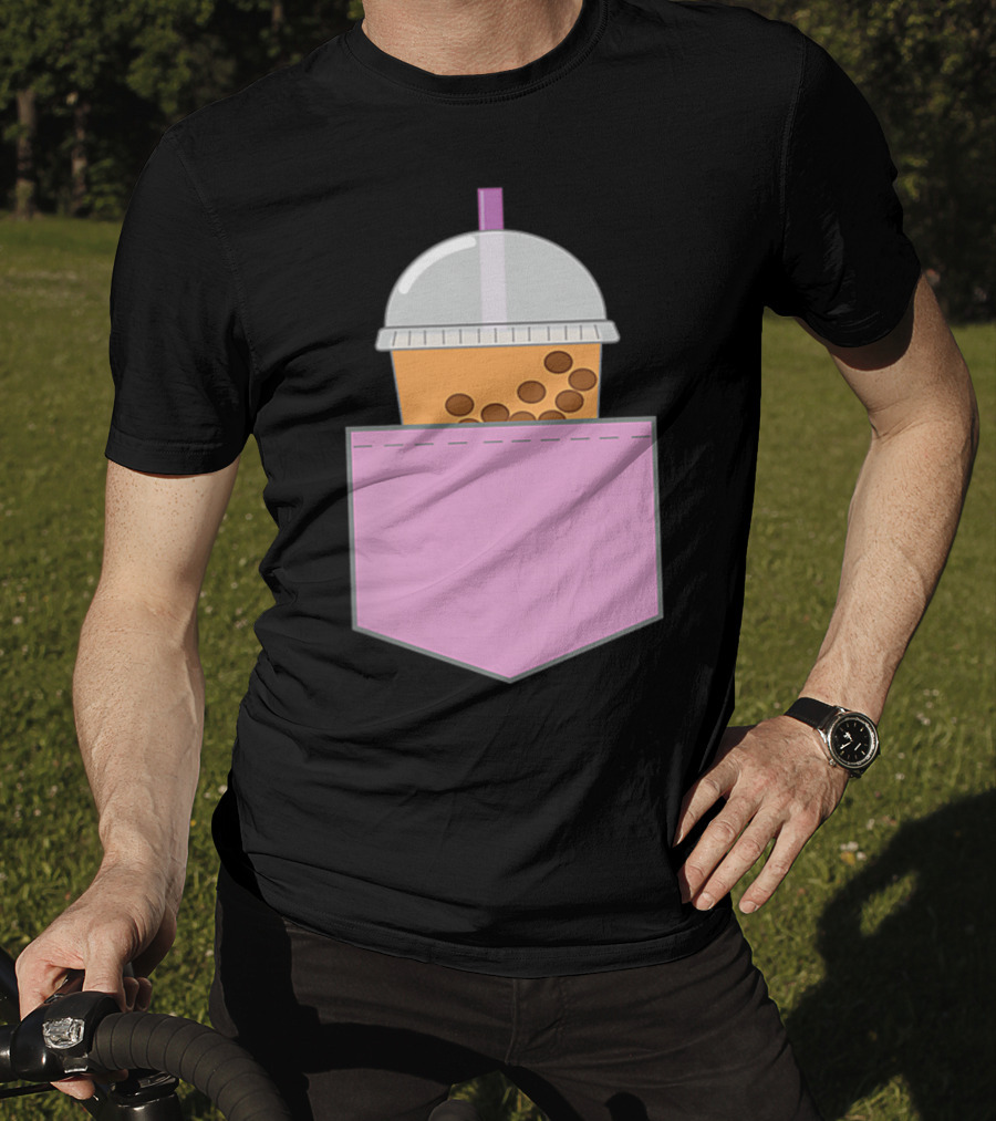 Bubble Tea Boba Cup In Pink Pocket T-Shirt