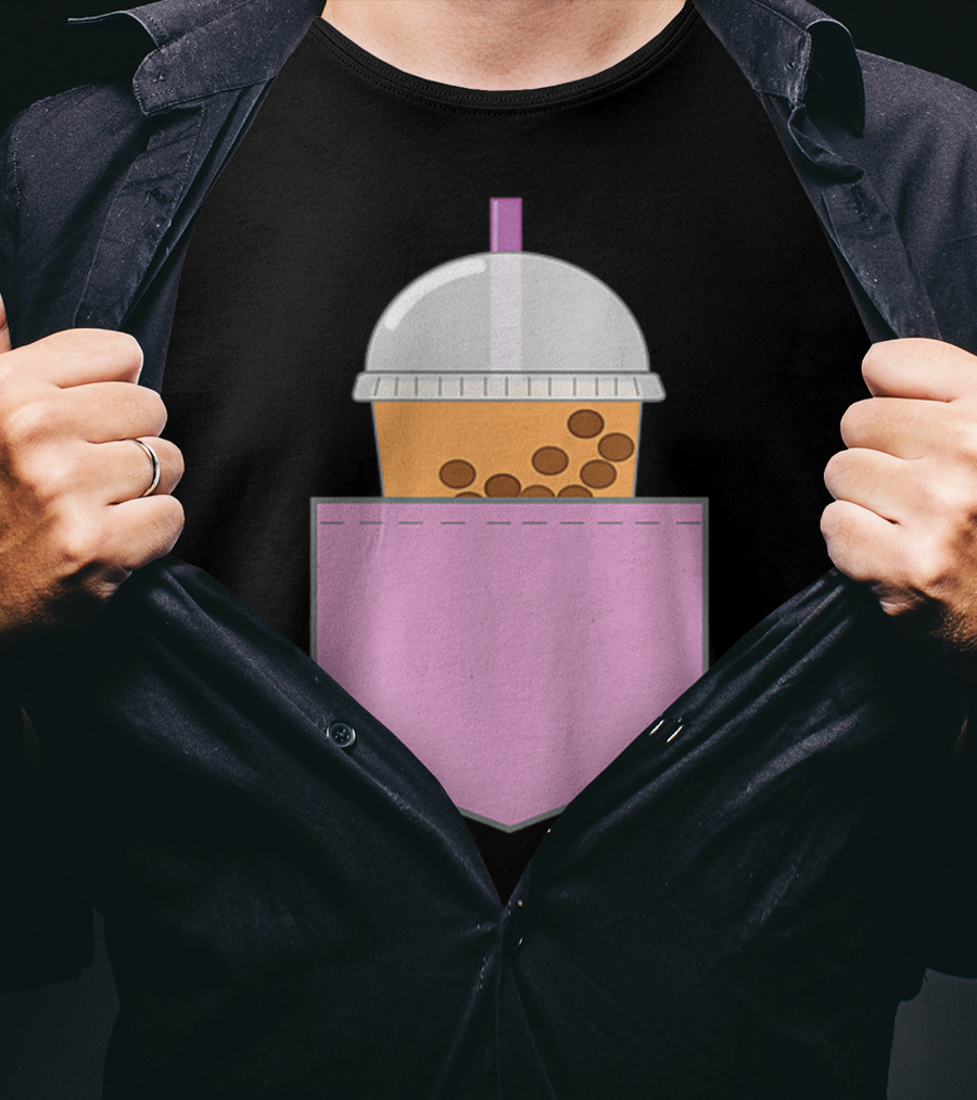 Bubble Tea Boba Cup In Pink Pocket T-Shirt