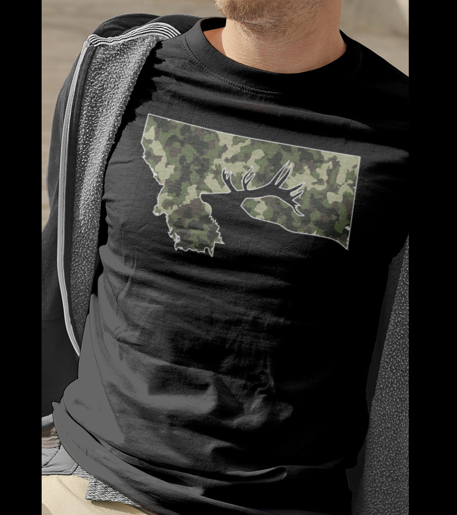 Camouflage Montana State Elk Hunting T-Shirt
