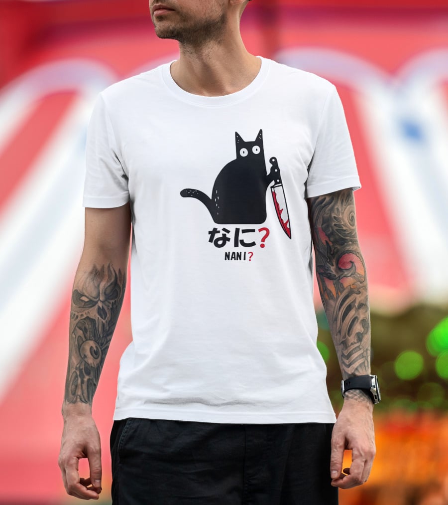 Nani What Murderous Black Cat With Knife Kanji T-Shirt