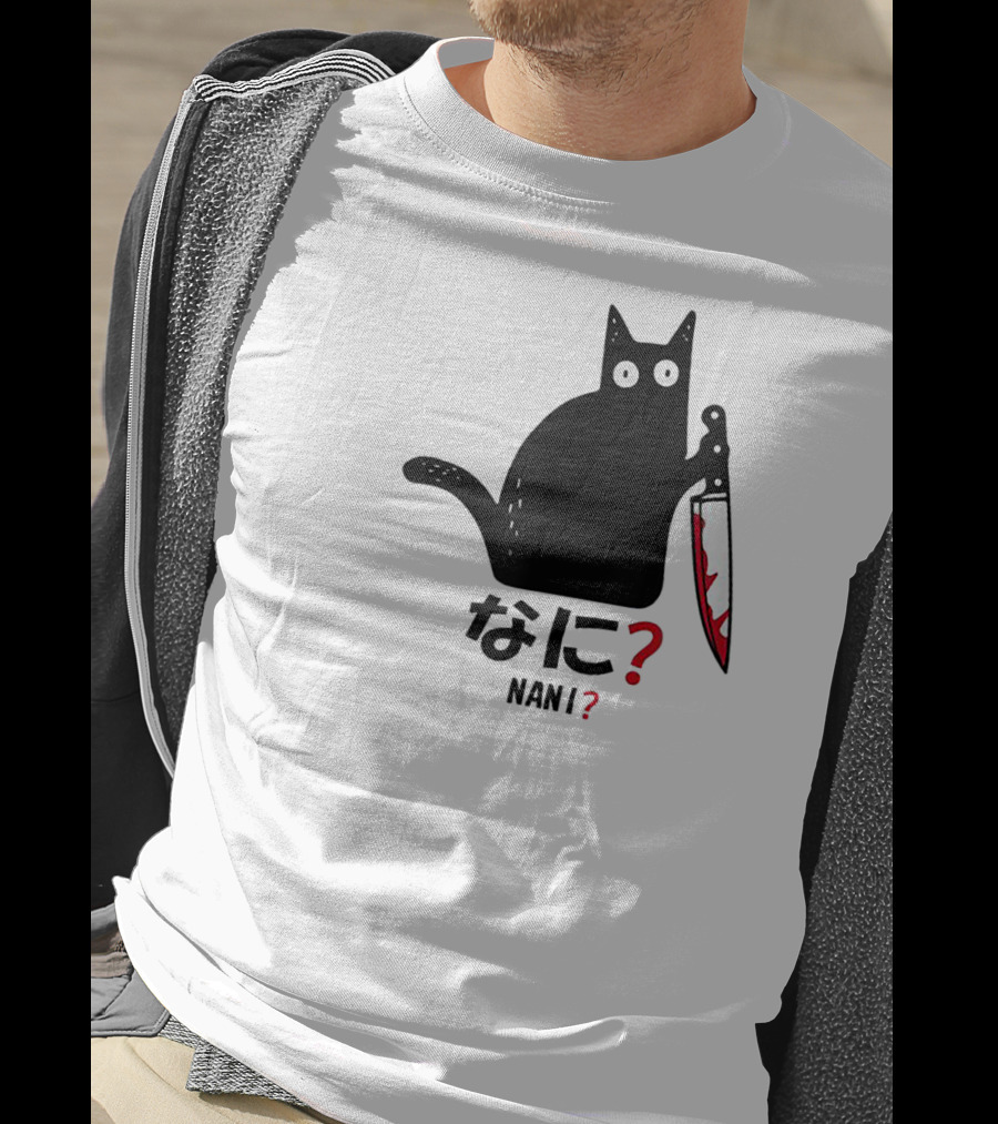 Nani What Murderous Black Cat With Knife Kanji T-Shirt