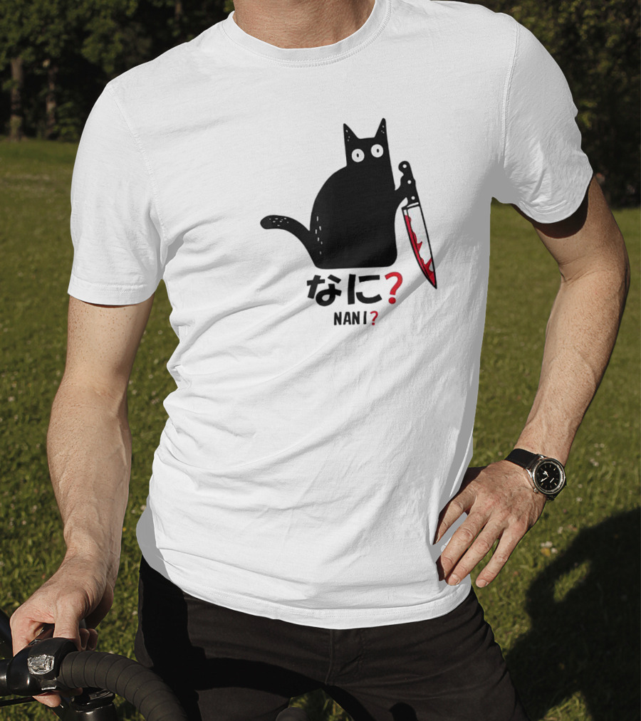 Nani What Murderous Black Cat With Knife Kanji T-Shirt