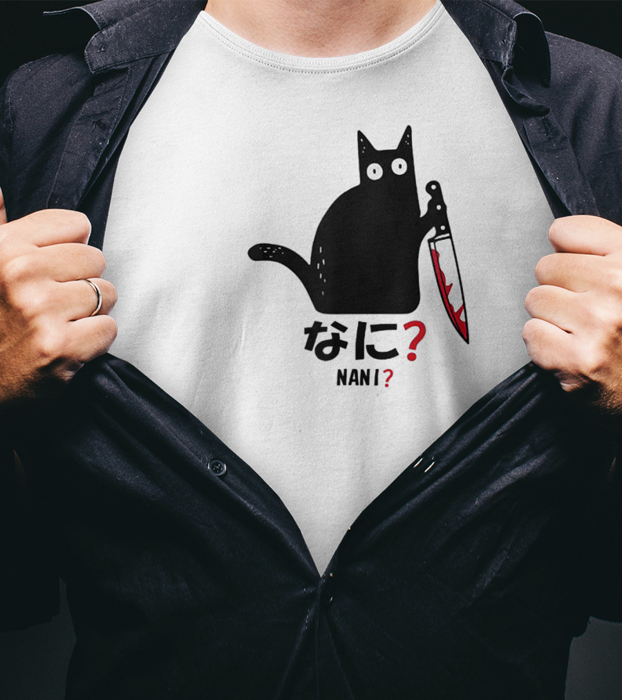 Nani What Murderous Black Cat With Knife Kanji T-Shirt
