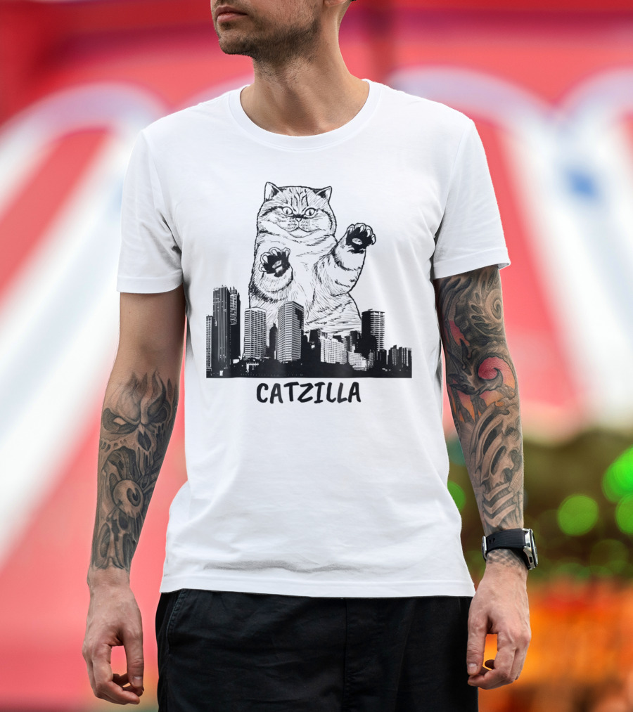 Catzilla Kitty Cat Pop Culture Cityscape Monster Kitty T-Shirt